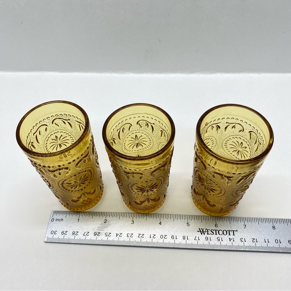Vintage Brockway Glass American Concord Amber Juice Glasses Set of Three MCM - Picture 8 of 8
